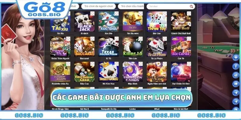 Top các game bài được anh em lựa chọn